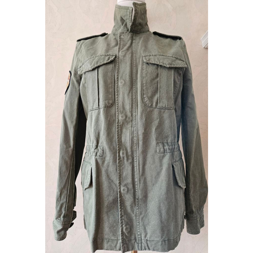 Zadig & Voltaire Army Green Military Zip-up Jacket w/Arm Patch-Size Small